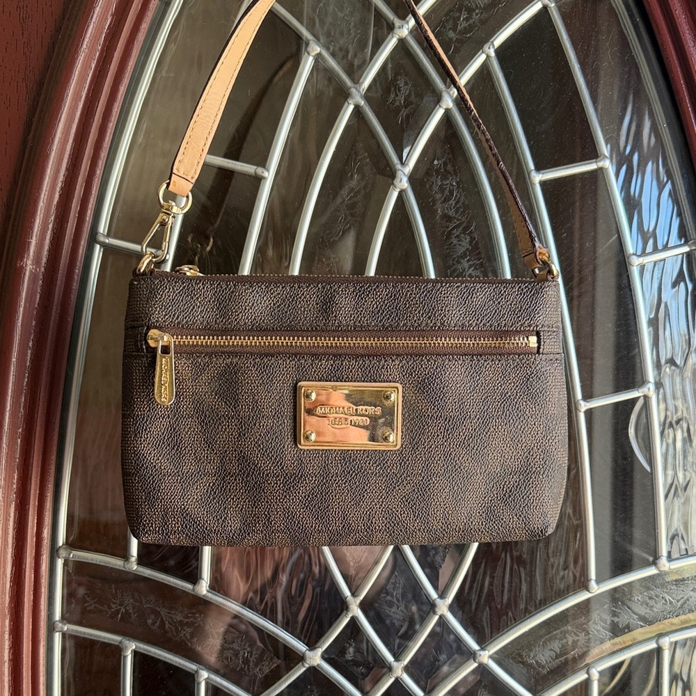 Michael Kors Dark Brown Wristlet with Gold Accents